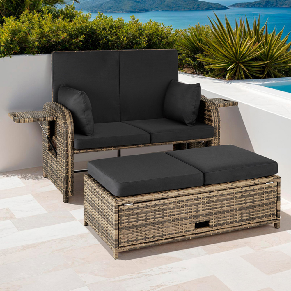 tectake Crete 2 Seater Nature Reclining Garden Sofa
