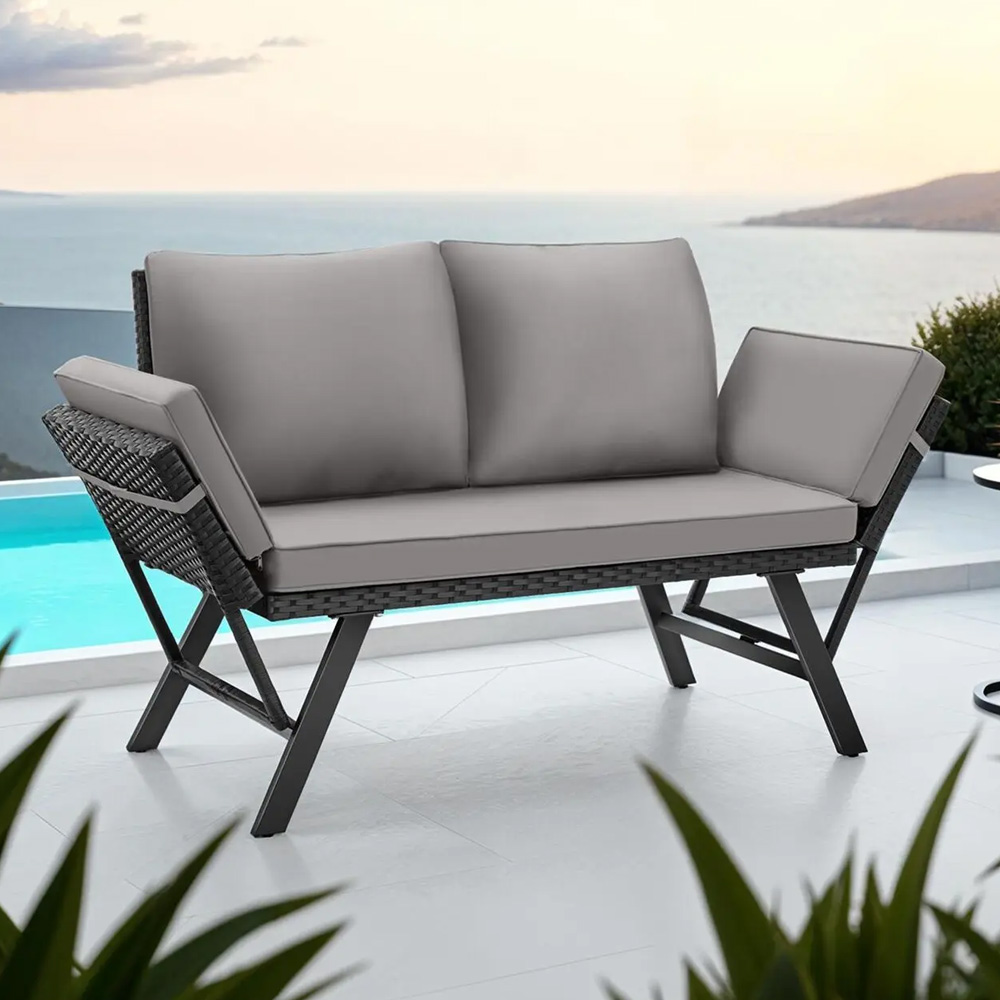 tectake Sintra 2 Seater Light Grey and Black Garden Sofa