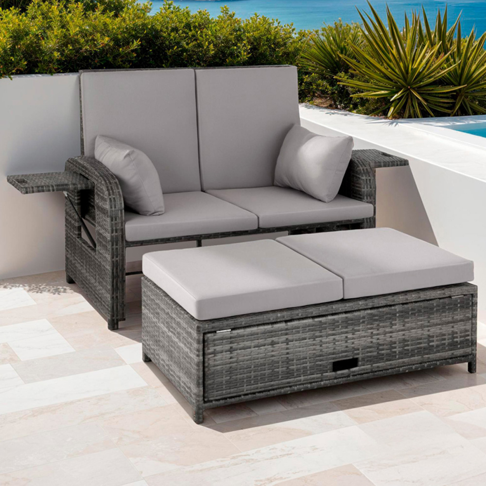 tectake Crete 2 Seater Grey Reclining Garden Sofa
