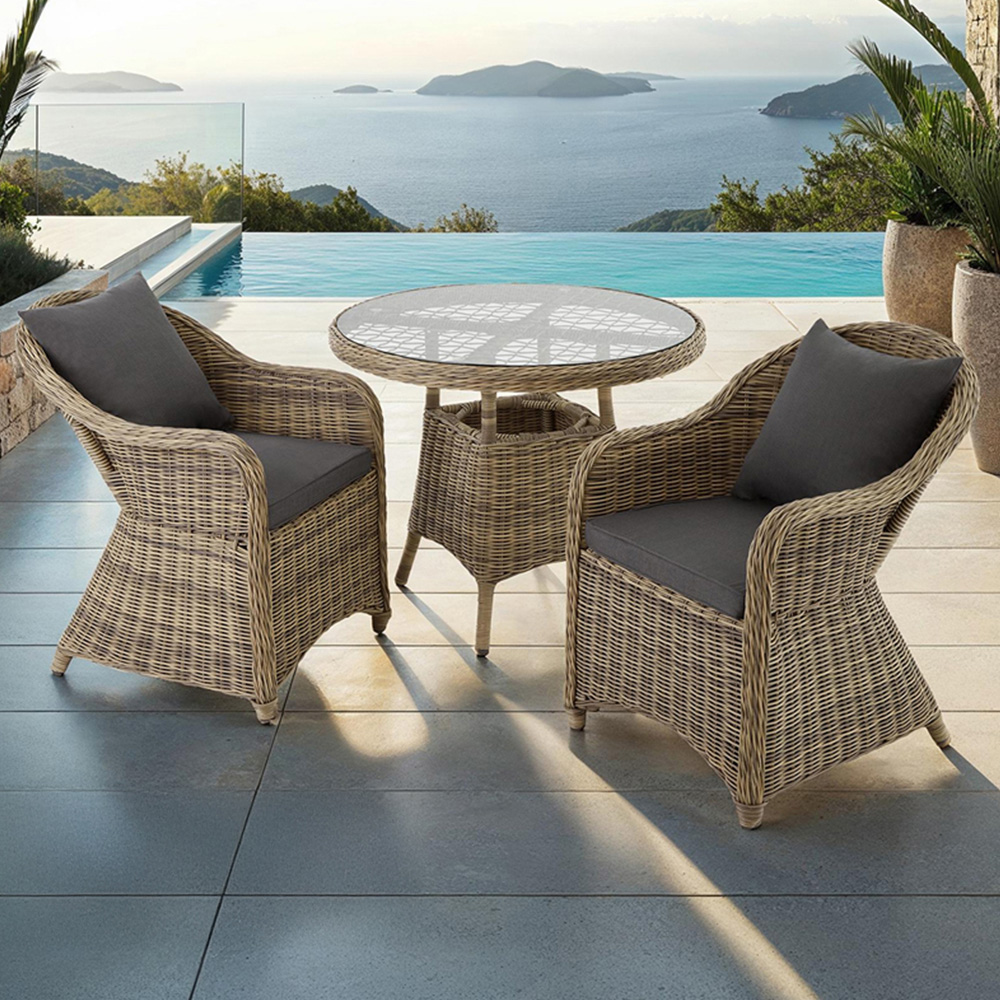 tectake Zurich 2 Seater Poly Rattan Garden Bar Dining Table Nature
