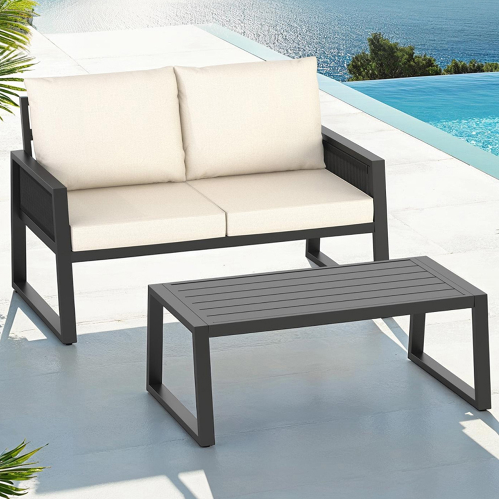 tectake Capri 2 Seater Corded Design Garden Sofa Set with Cushion