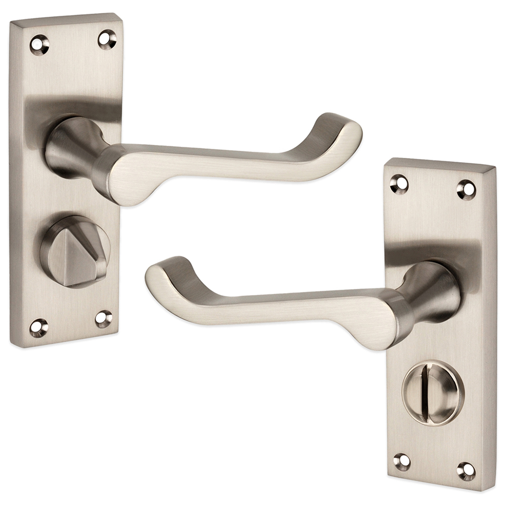 Spira Brass Victorian Satin Nickel Scroll Privacy Lever Door Handle 2 Pack