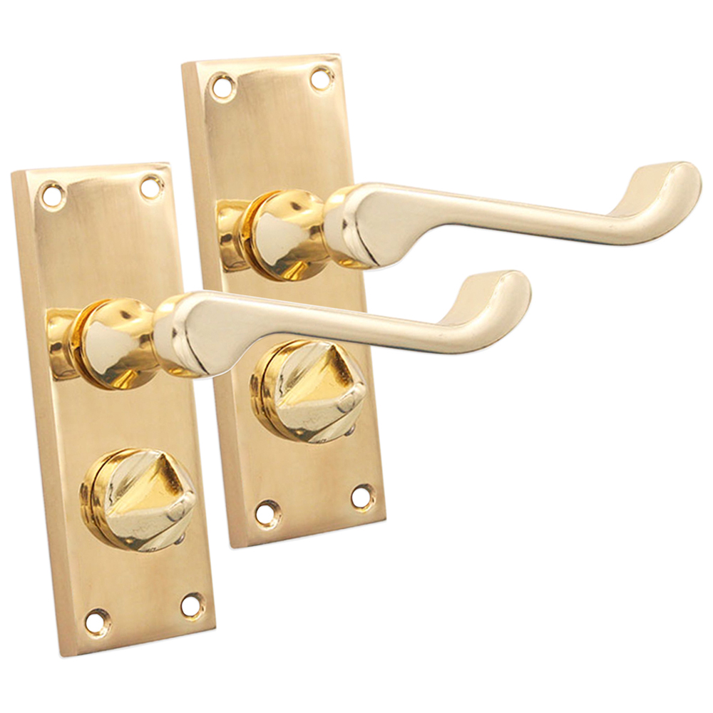 Spira Brass Victorian Polished Brass Scroll Privacy Lever Door Handle 2 Pack