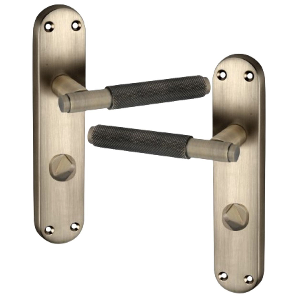 Spira Brass Connaught Matt Antique Knurled Lever Door Handle with Privacy Backplate 2 Pack