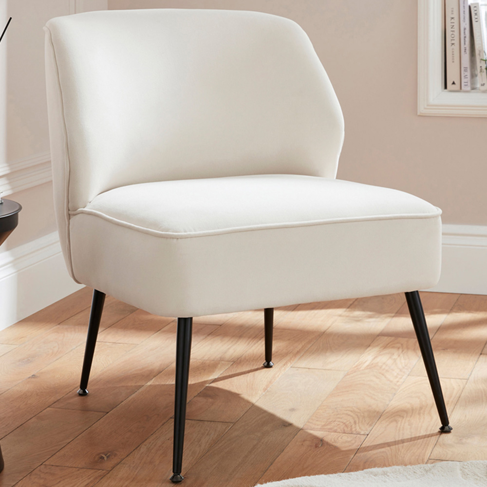 GFW Ava Accent Chair - Natural Velvet Upholstery - Cream Color - Modern Design