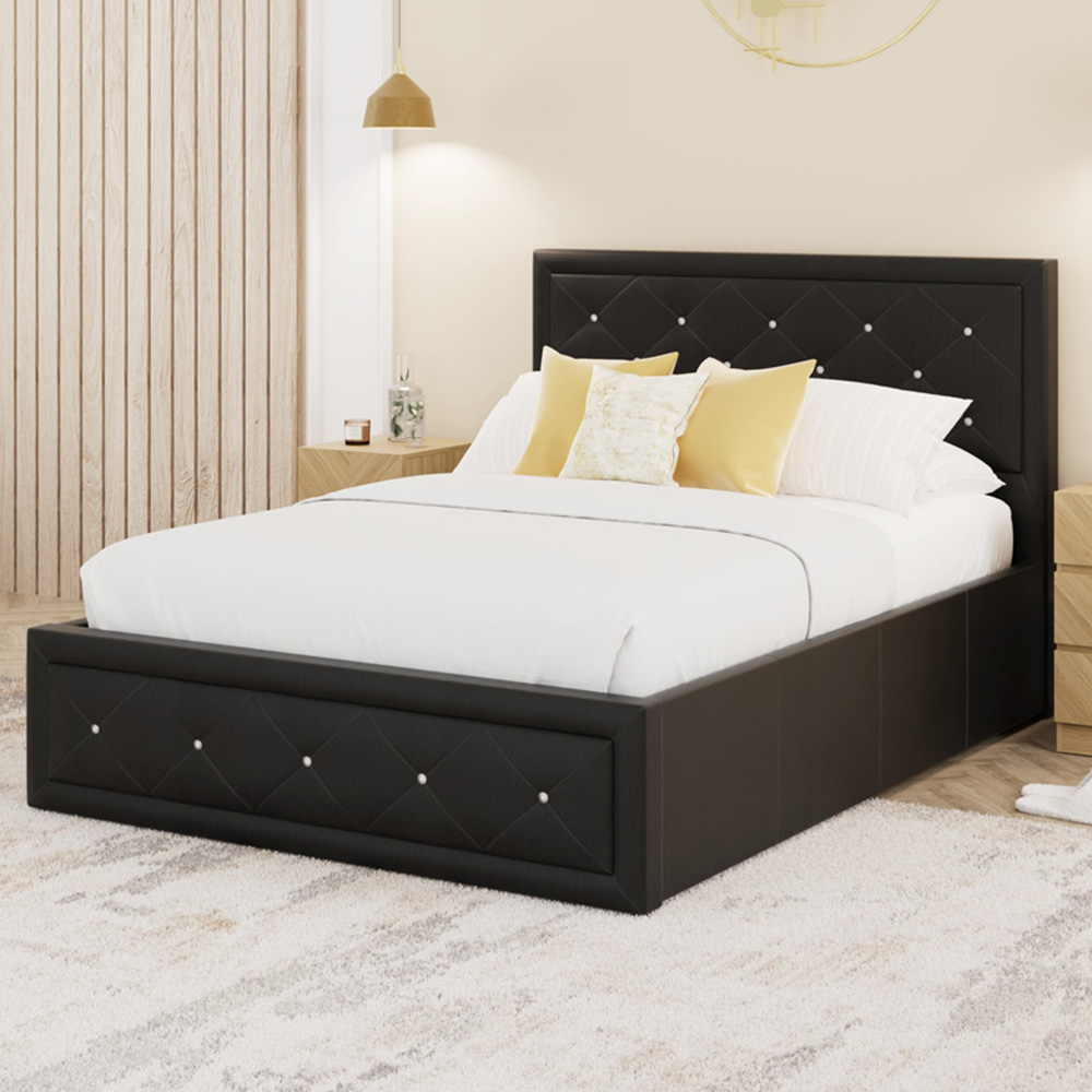 GFW Hollywood King Size Black Gas End Lift Ottoman Bed with Buttoned Headboard