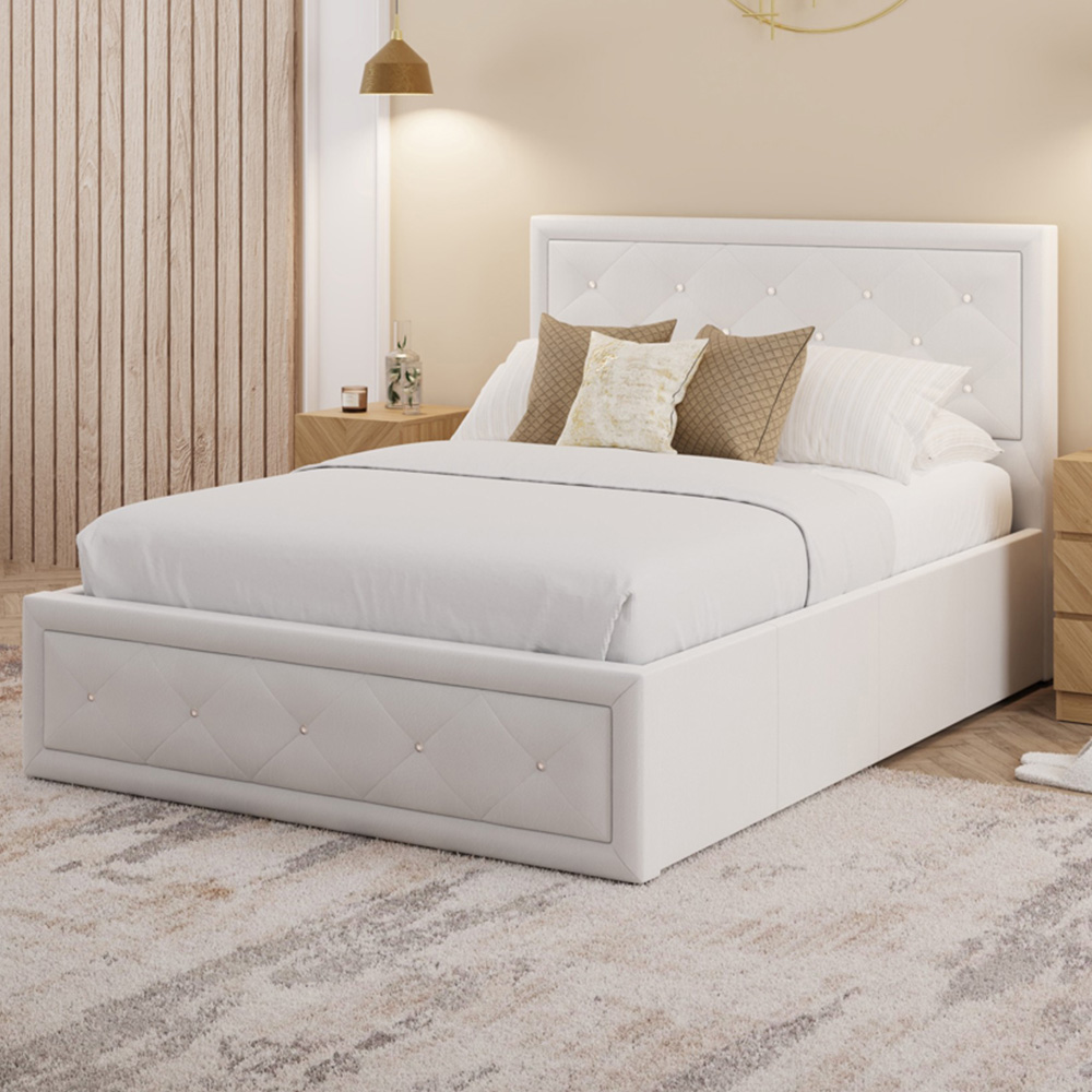 GFW Hollywood King Size White Gas End Lift Ottoman Bed with Buttoned Headboard