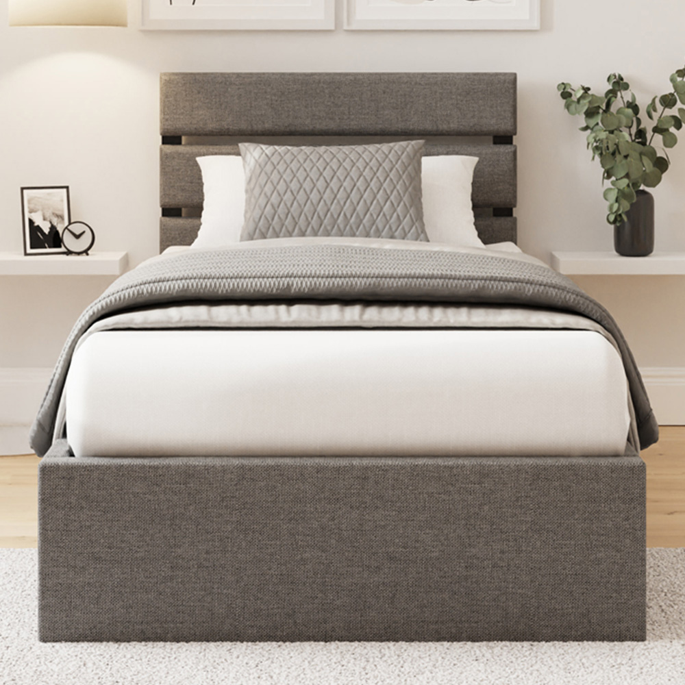GFW Hudson Single Grey End Lift Ottoman Bed - Modern Fabric Upholstered Bed with Underbed Storage