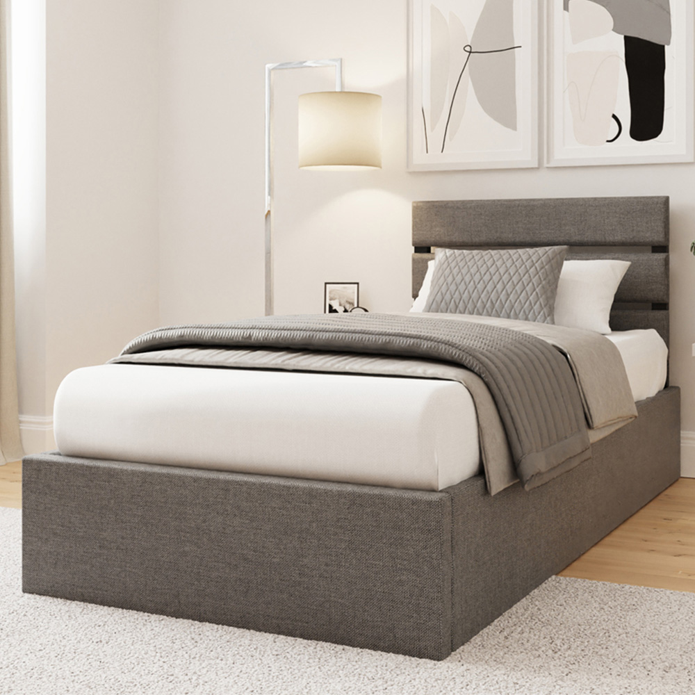 GFW Hudson Single Grey End Lift Ottoman Bed with SC Bonnell Mattress