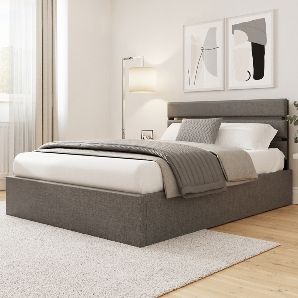 GFW Hudson Double Grey End Lift Ottoman Bed with SC Bonnell Mattress