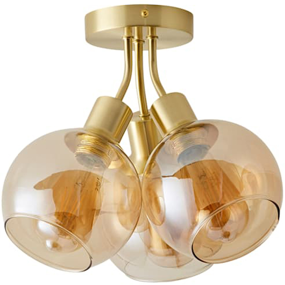 ValueLights Bellamy Brushed Gold Bubble Cluster Flush Ceiling Light - Amber Glass - Retro Style