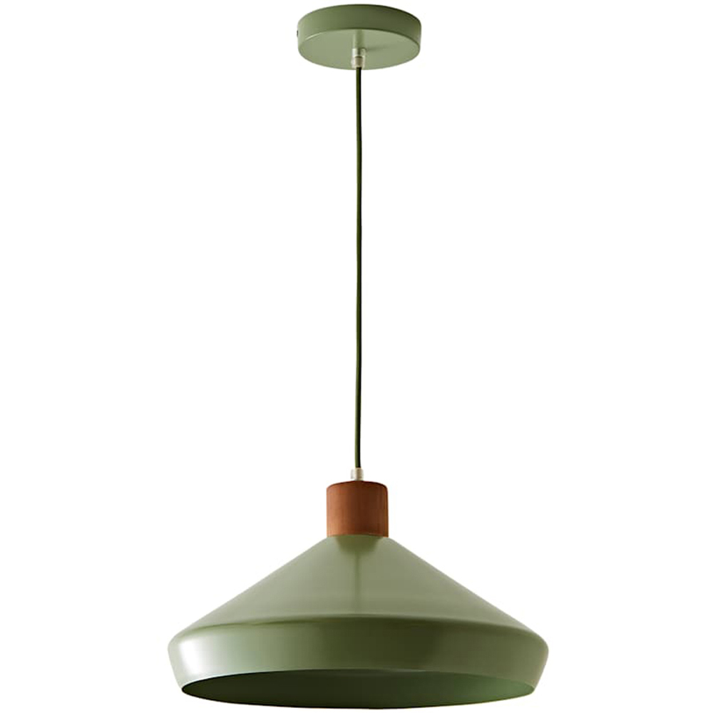 ValueLights Parker Green Pendant Light - Walnut Effect - Sage Green Shade - Modern Ceiling Light