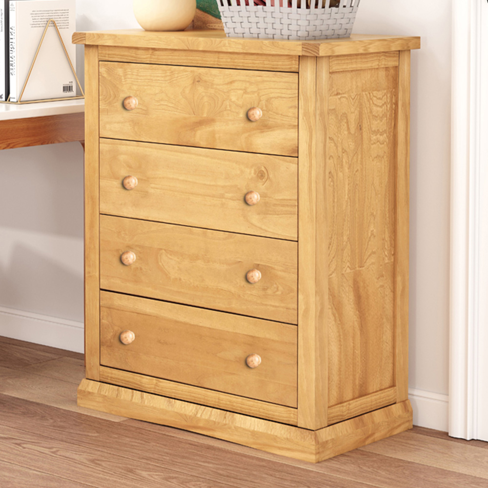 Cabinet Bits Lucca 4 Drawer Chest of Drawers - Antique Wax Wood Knob - Solid Pine and Veneer - Brown