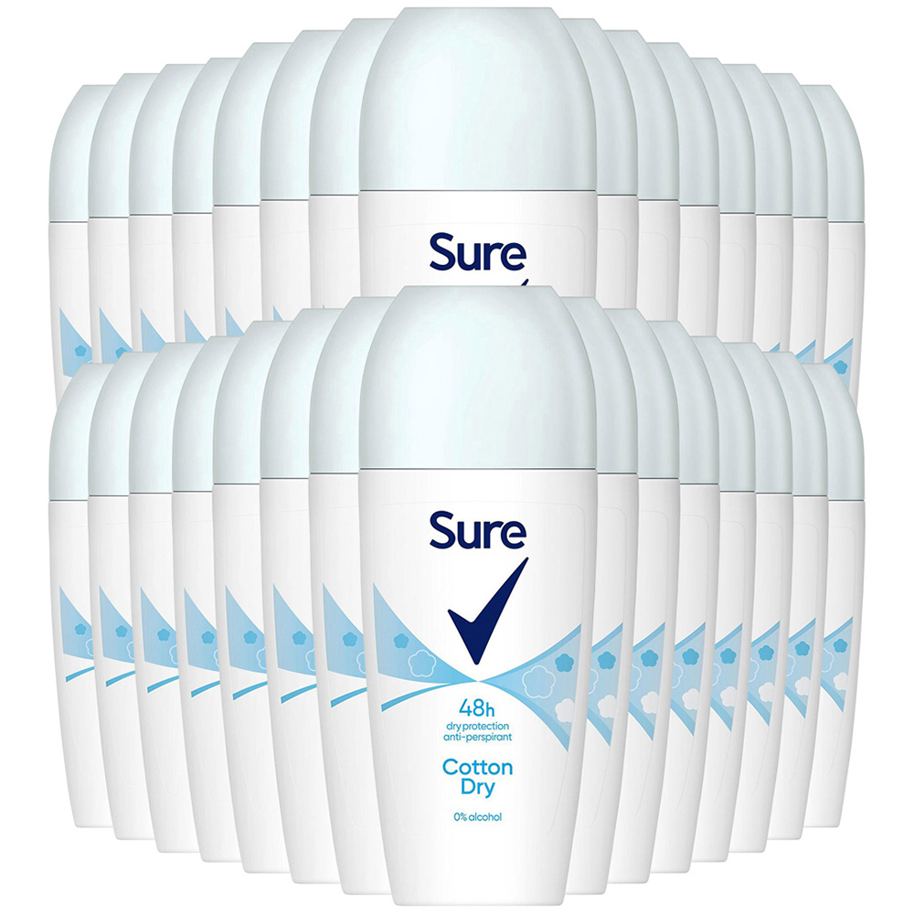 Sure Women Cotton Dry 48H Protection Anti-Perspirant Roll On Deodorant 50ml 30 Pack