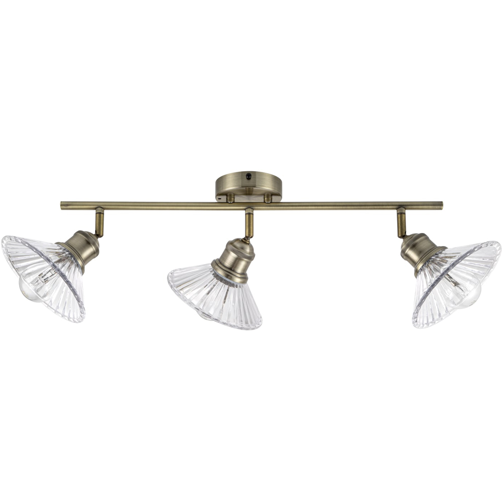 Cosylyte Milan Bathroom 3 Light Antique Brass Ribbed Glass Spotlight