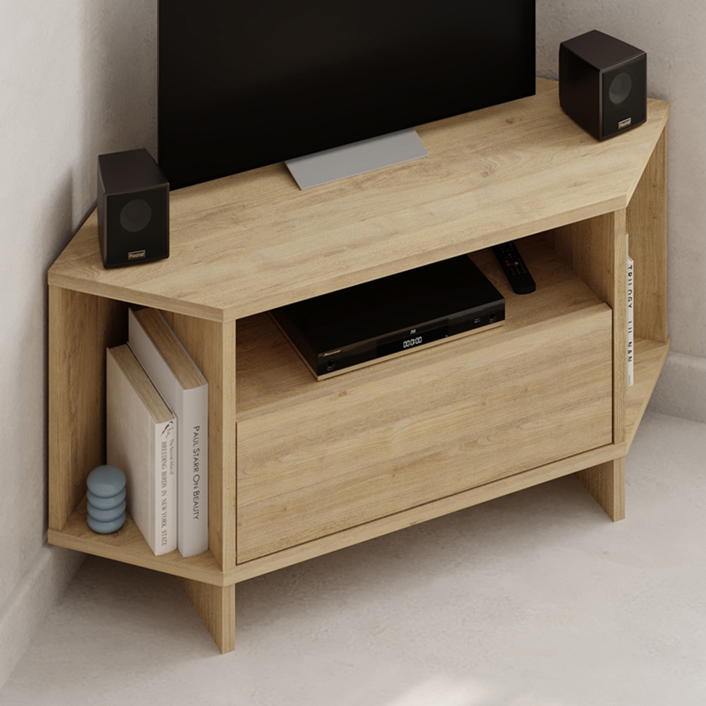 Decortie Viva 3 Shelf Single Cabinet - Oak Finish - Modern Corner TV Stand