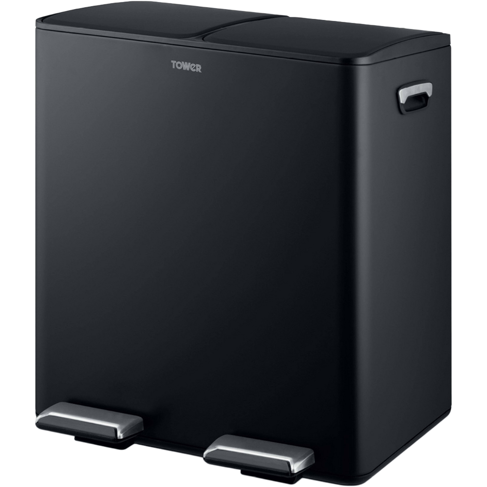 Tower Double Recycling Bin 40L - Black - Steel - Pedal Bin