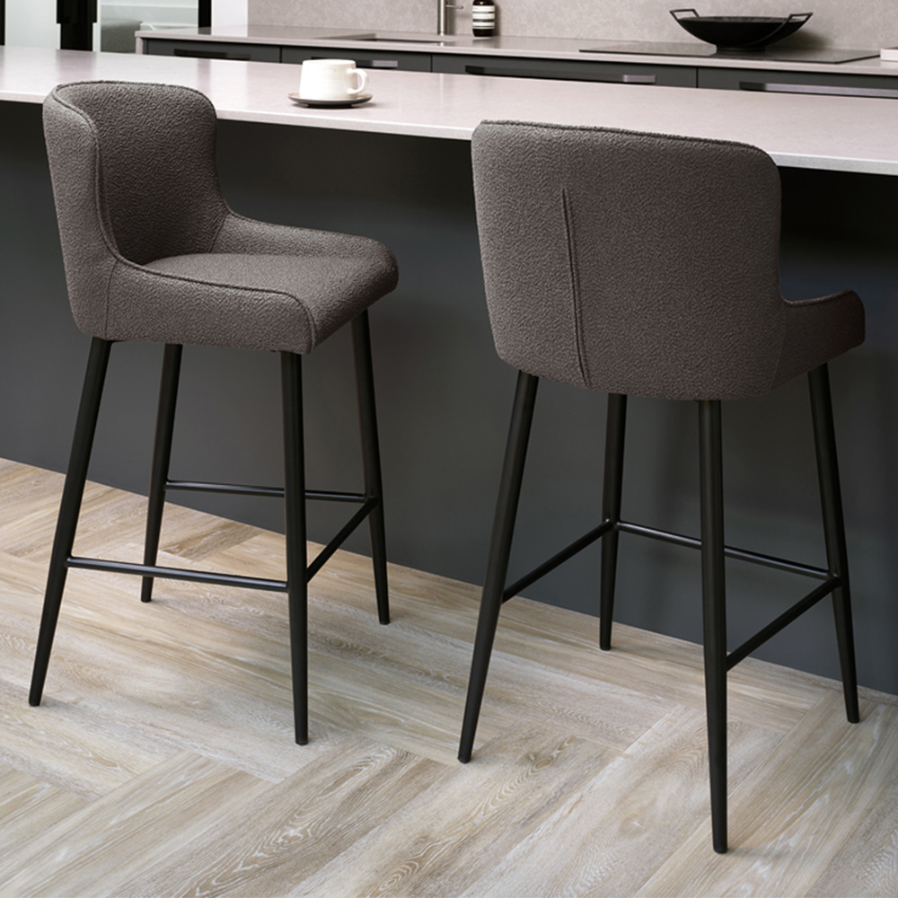 Bentley Designs Rubens Set of 2 Grey Boucle Fabric Upholstered Barstool