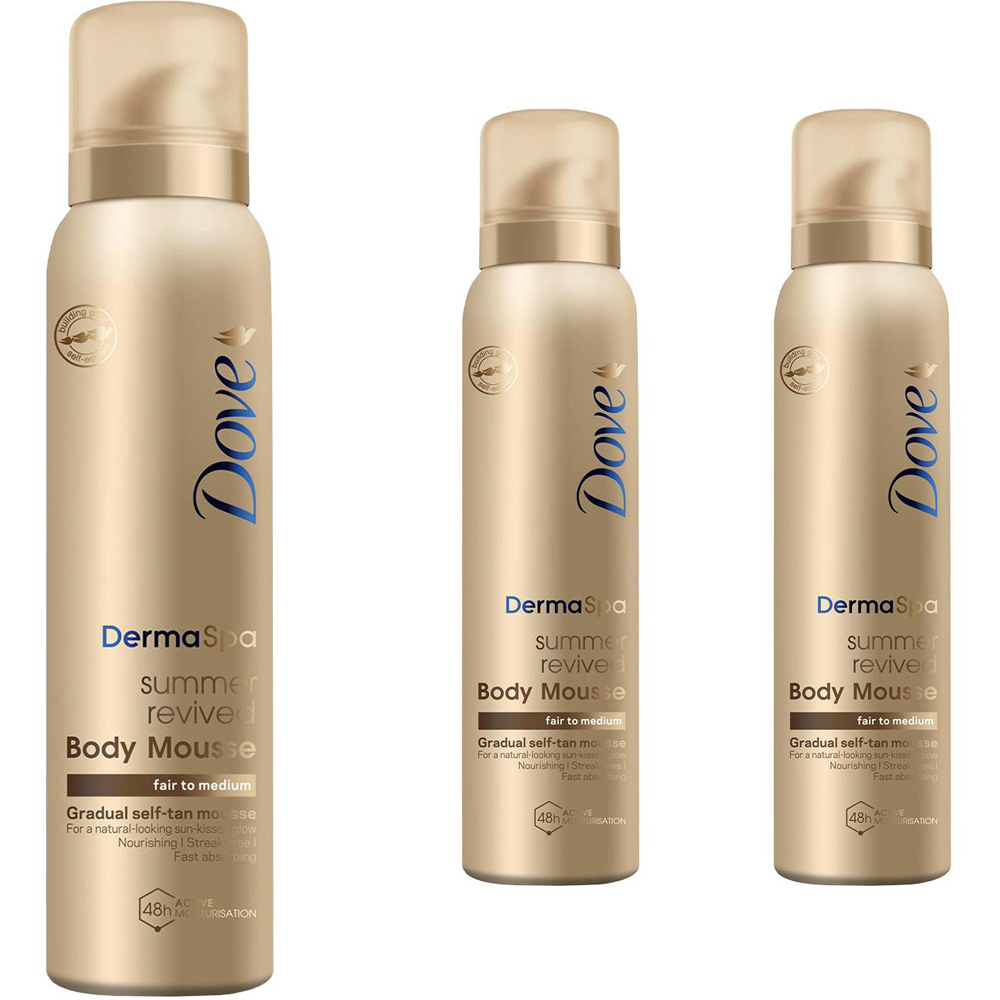 Dove Derma Spa Summer Revived Fair to Medium Skin Self Tan Body Mousse 150ml 3 Pack