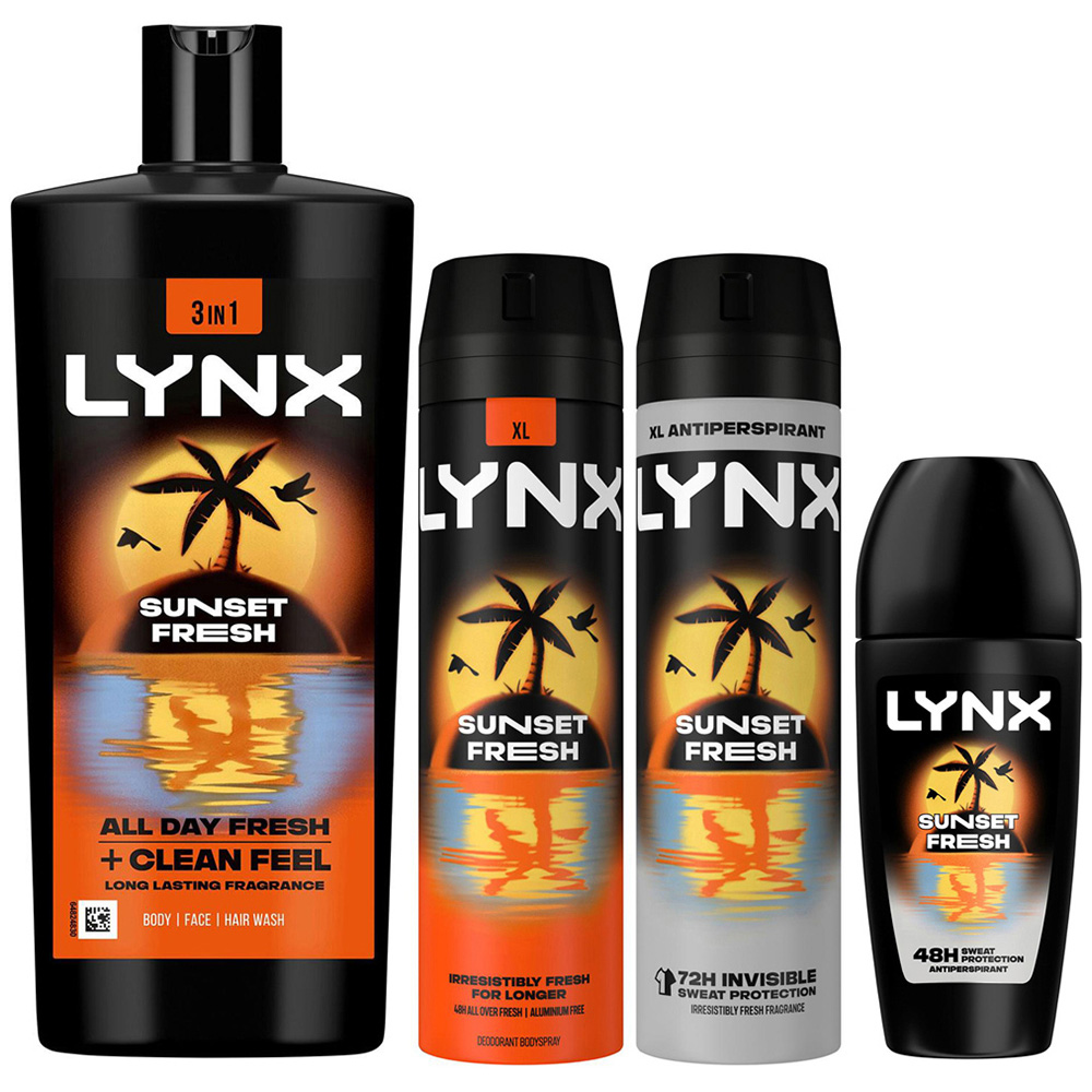 Lynx Sunset Fresh Spray Anti-Perspirant Aerosol Body Wash and Roll On Bundle