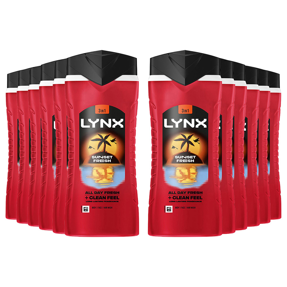 Lynx Men Sunset Fresh 3-in-1 Body Wash 500ml 12 Pack