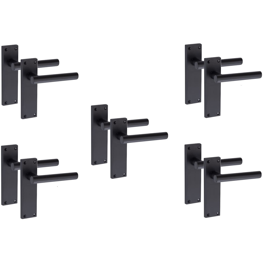 Golden Grace Matt Black T-Bar Lever Backplate Door Handles Set 150 x 40mm 5 Pack