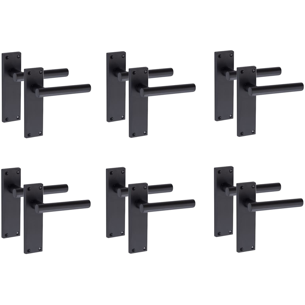 Golden Grace Matt Black T-Bar Lever Backplate Door Handles Set 150 x 40mm 6 Pack