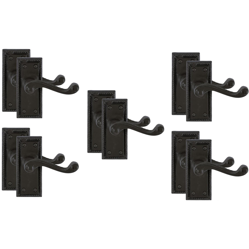 Golden Grace Georgian Design Matt Black Lever Latch Handle Pair 5 Pack