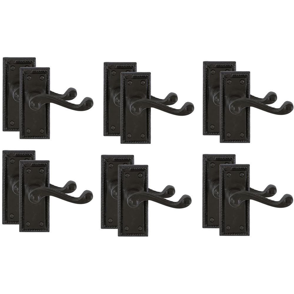 Golden Grace Georgian Design Matt Black Lever Latch Handle Pair 6 Pack