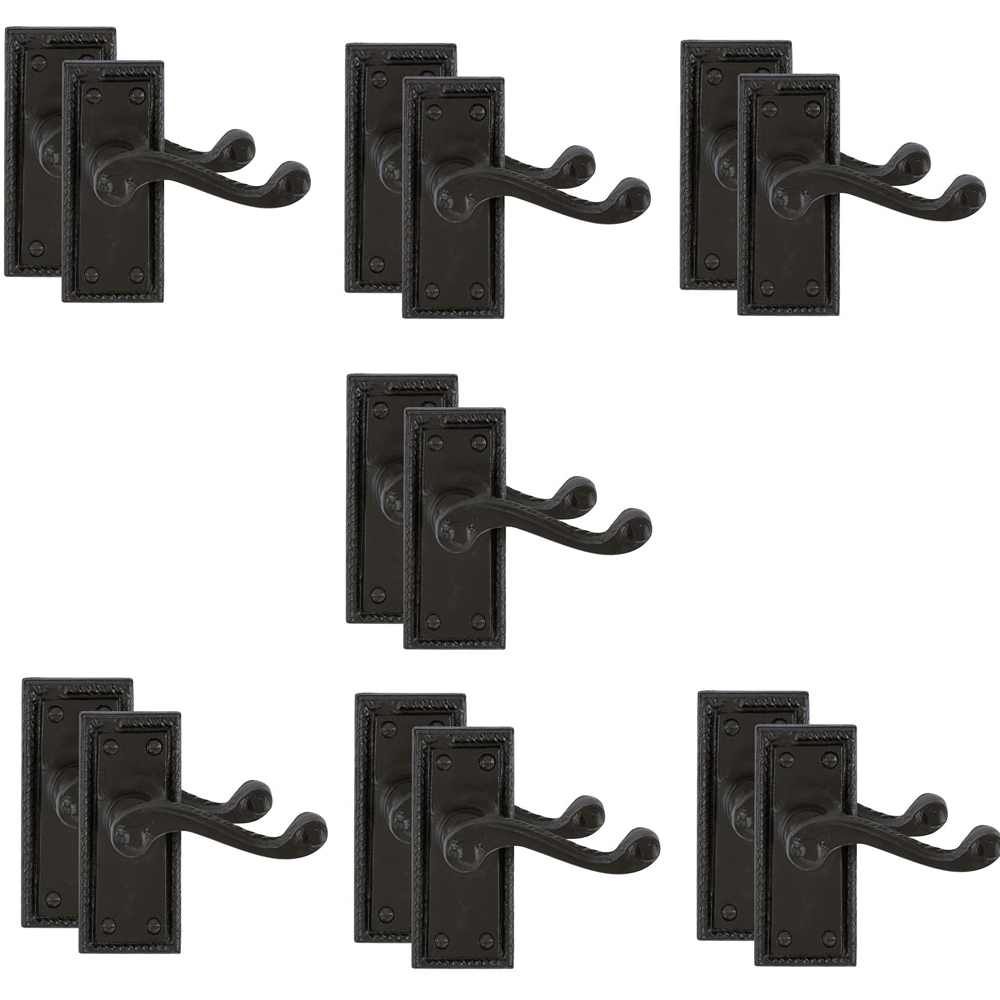 Golden Grace Georgian Design Matt Black Lever Latch Handle Pair 7 Pack