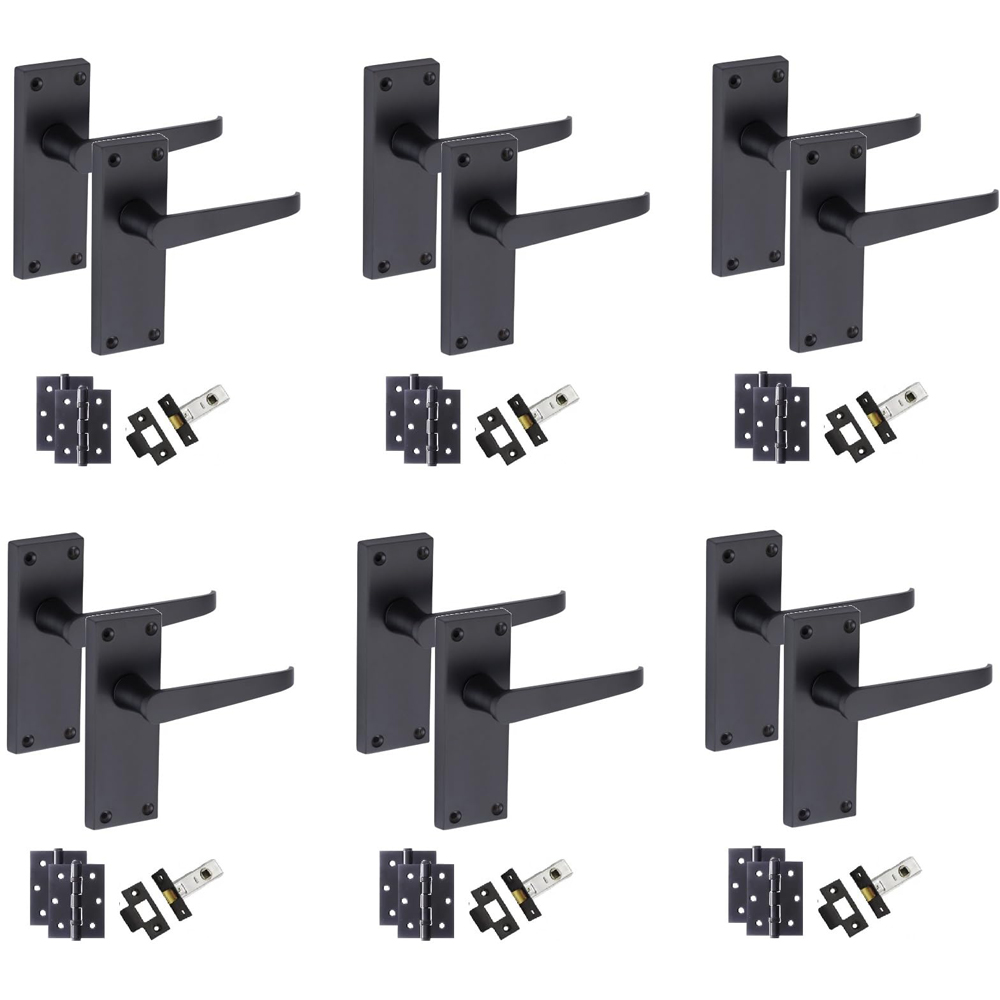 Golden Grace Matt Black Victorian Straight Latch Door Handle Pair 120 x 40mm 6 Pack