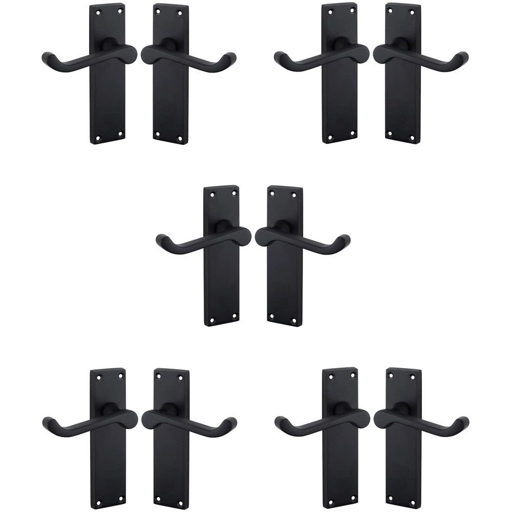 Golden Grace Victorian Scroll Lever Matt Black Latch Door Handles Set 5 Pack