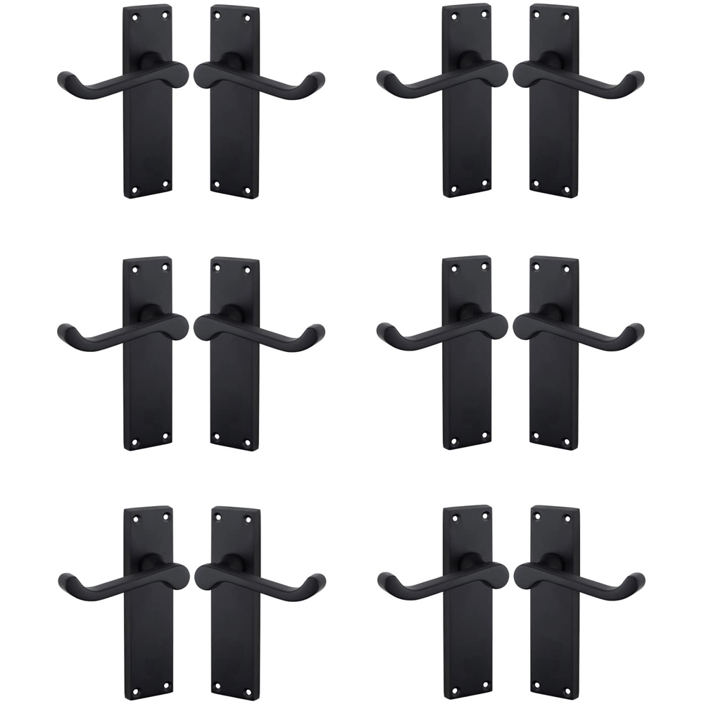 Golden Grace Victorian Scroll Lever Matt Black Latch Door Handles Set 6 Pack