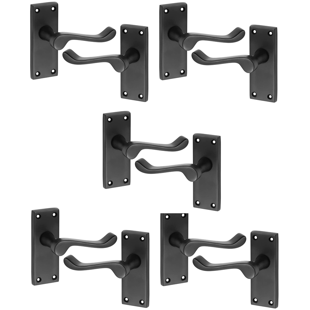 Golden Grace Victorian Scroll Lever Matt Black Latch Door Handles Set 5 Pack