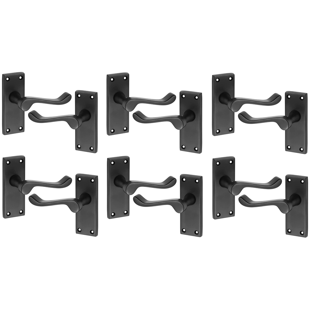 Golden Grace Victorian Scroll Lever Matt Black Latch Door Handles Set 6 Pack