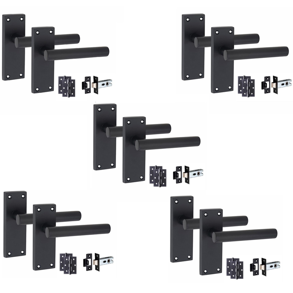 Golden Grace Matt Black Victorian Straight T-Bar Latch Door Handle Set with Hinge 5 Pack 120 x 40mm