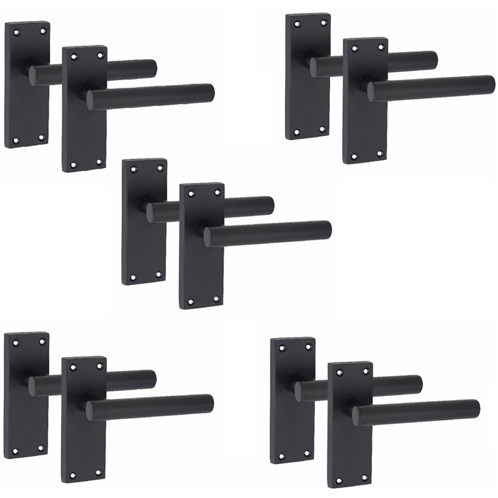 Golden Grace Matt Black Victorian Straight T-Bar Latch Door Handle Set 5 Pack 120 x 40mm