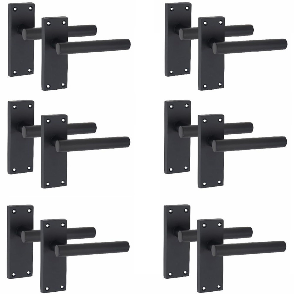 Golden Grace Matt Black Victorian Straight T-Bar Latch Door Handle Set 6 Pack 120 x 40mm
