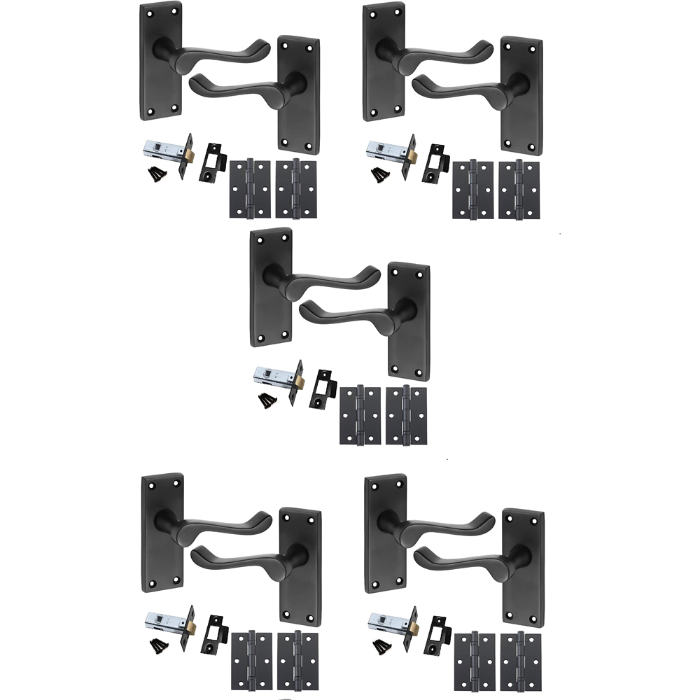 Golden Grace Matt Black Victorian Scroll Door Handles Pair 120 x 40mm 5 Pack