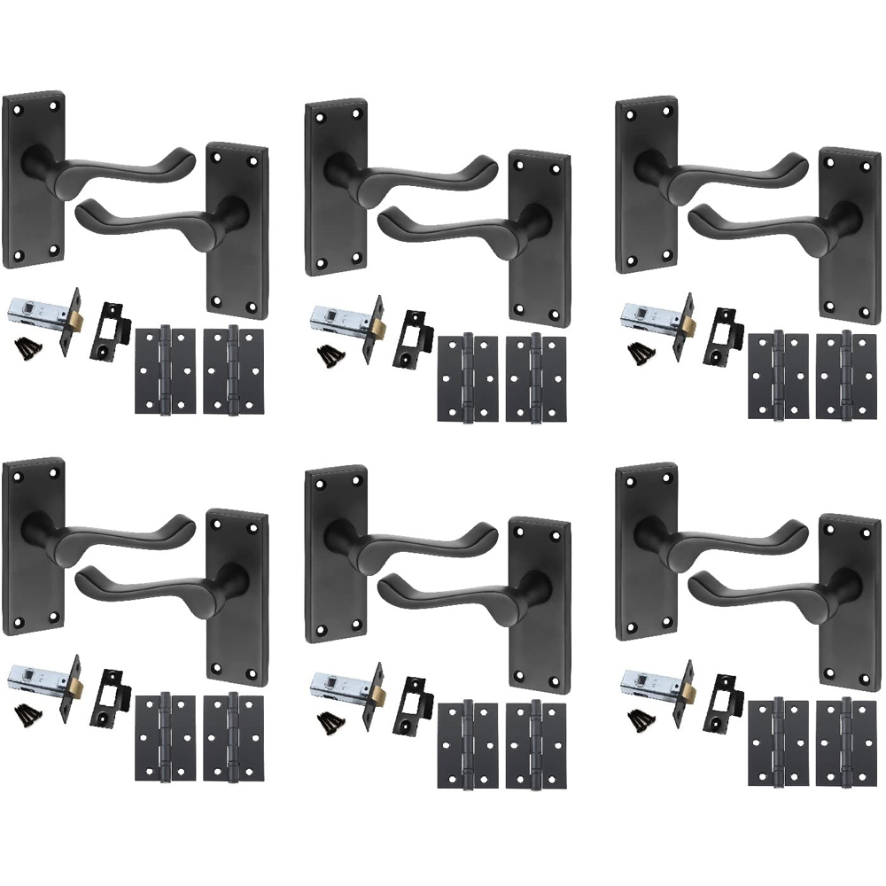 Golden Grace Matt Black Victorian Scroll Door Handles Pair 120 x 40mm 6 Pack