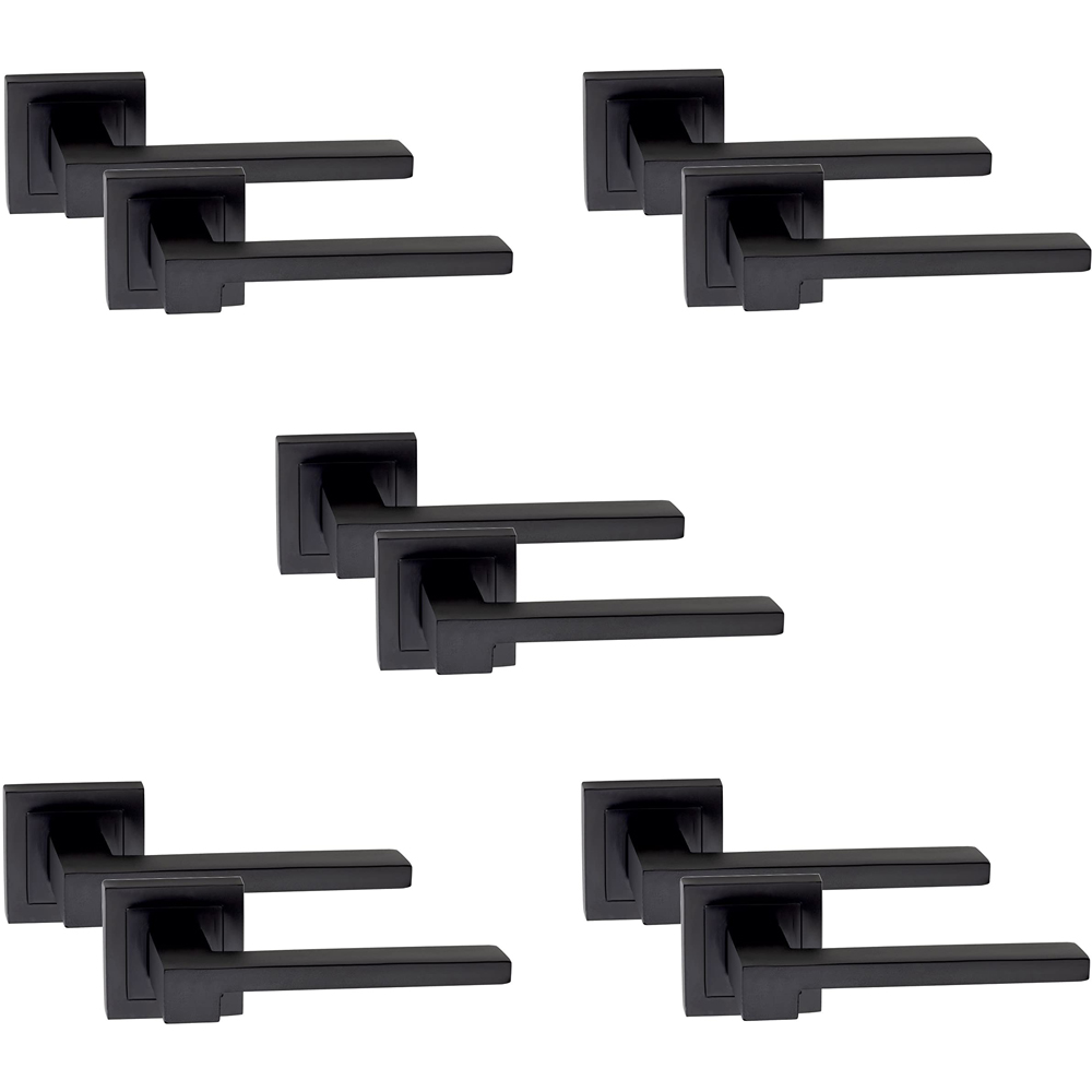 Golden Grace Matt Black Rose Zeta Latch Lock Door Handle Set 5 Pack