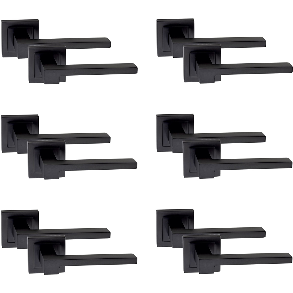Golden Grace Matt Black Rose Zeta Latch Lock Door Handle Set 6 Pack