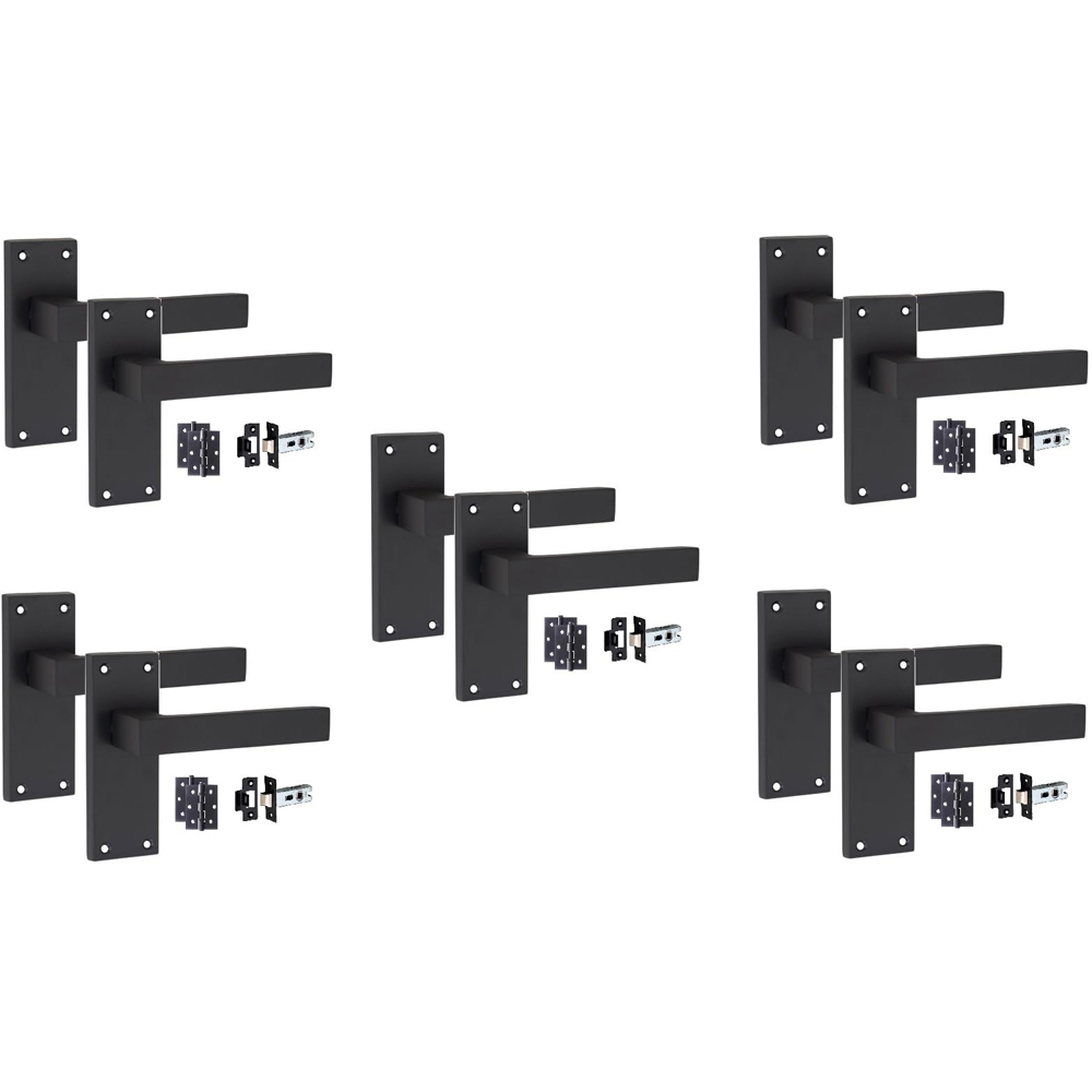 Golden Grace Matt Black Victorian Straight Delta Latch Door Handle Pair 120 x 40mm 5 Pack