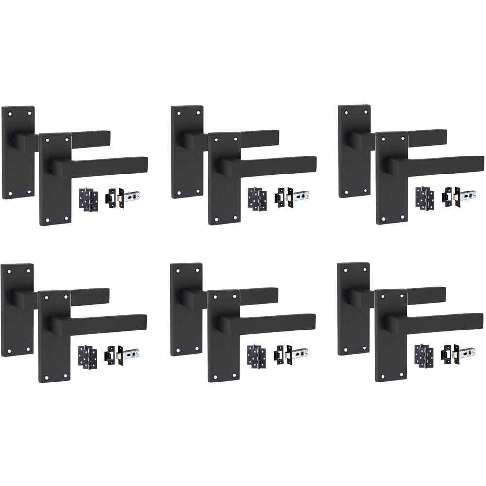 Golden Grace Matt Black Victorian Straight Delta Latch Door Handle Pair 120 x 40mm 6 Pack