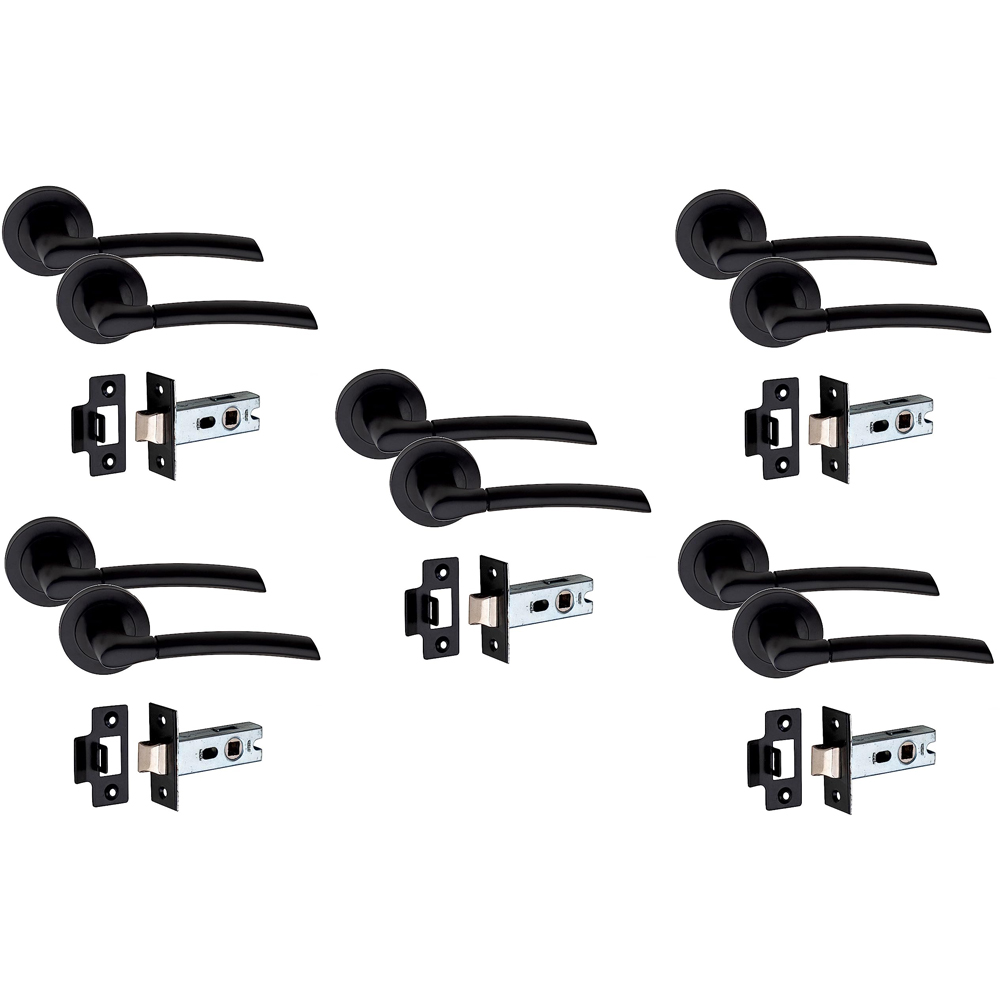 Golden Grace Indiana Matt Black Door Handle Pair with Tubular Latch 5 Pack