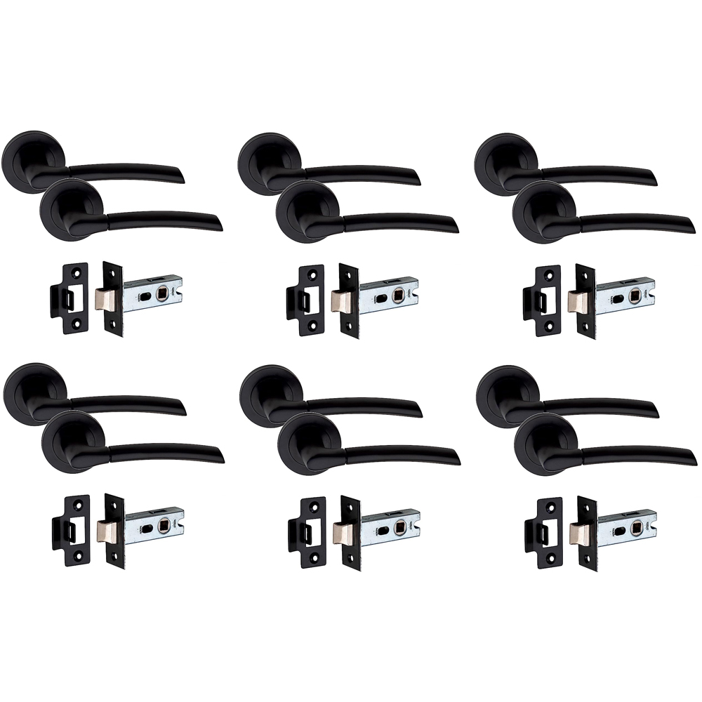 Golden Grace Indiana Matt Black Door Handle Pair with Tubular Latch 6 Pack