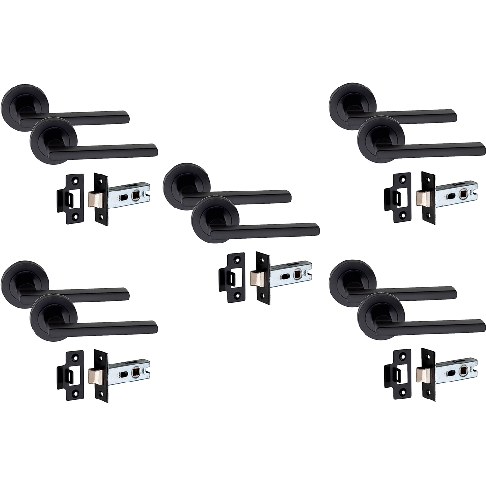 Golden Grace Leon Matt Black Door Handle Pair with Tubular Latch 5 Pack