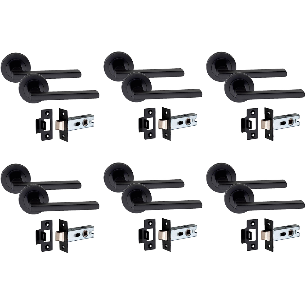 Golden Grace Leon Matt Black Door Handle Pair with Tubular Latch 6 Pack