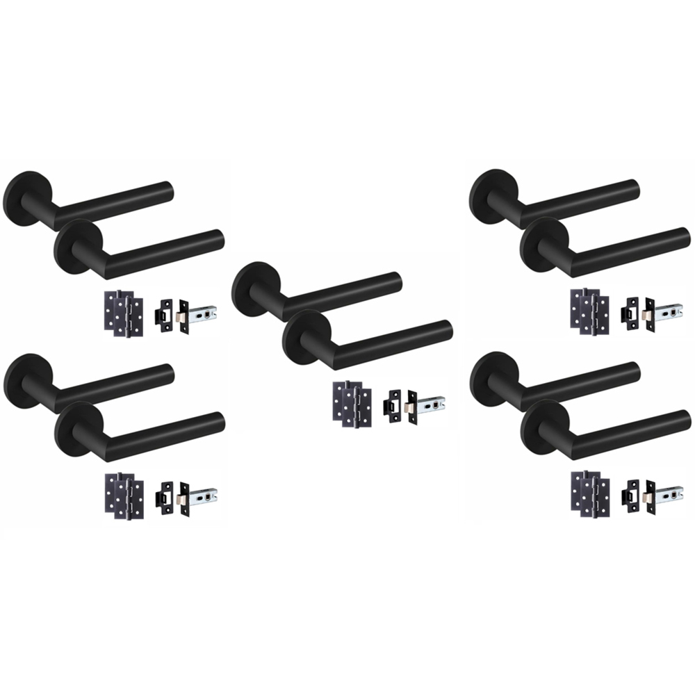 Golden Grace Mitred Matt Black Door Handle Pair with Tubular Latch 5 Pack