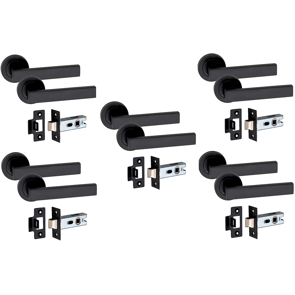 Golden Grace Delta Matt Black Door Handle Pair with Tubular Latch and 52mm 5 Pack